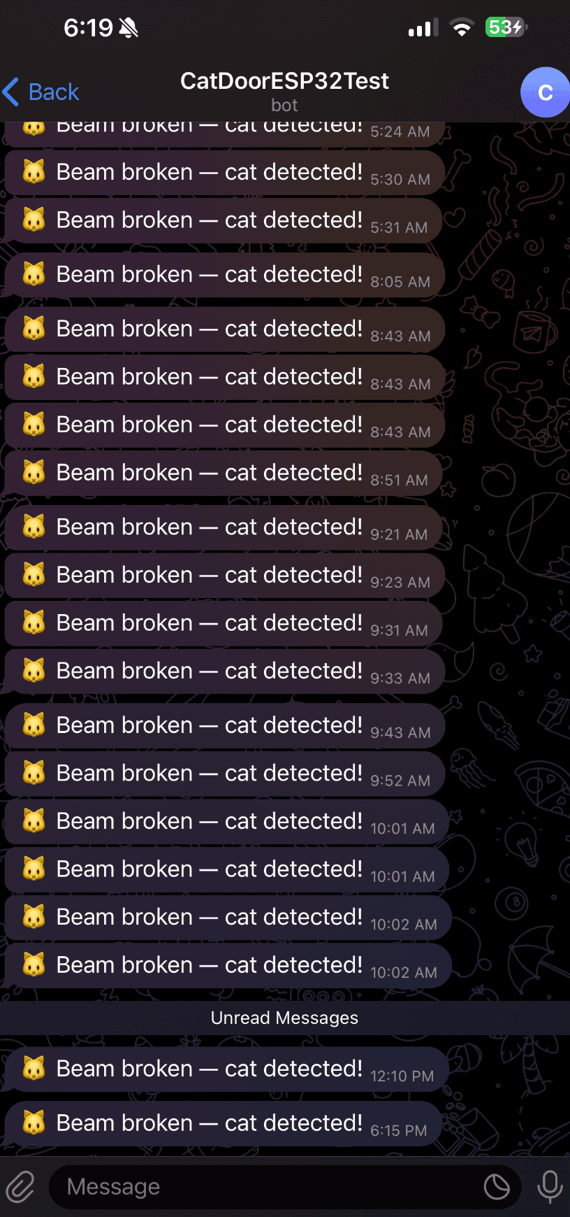 Telegram notification log