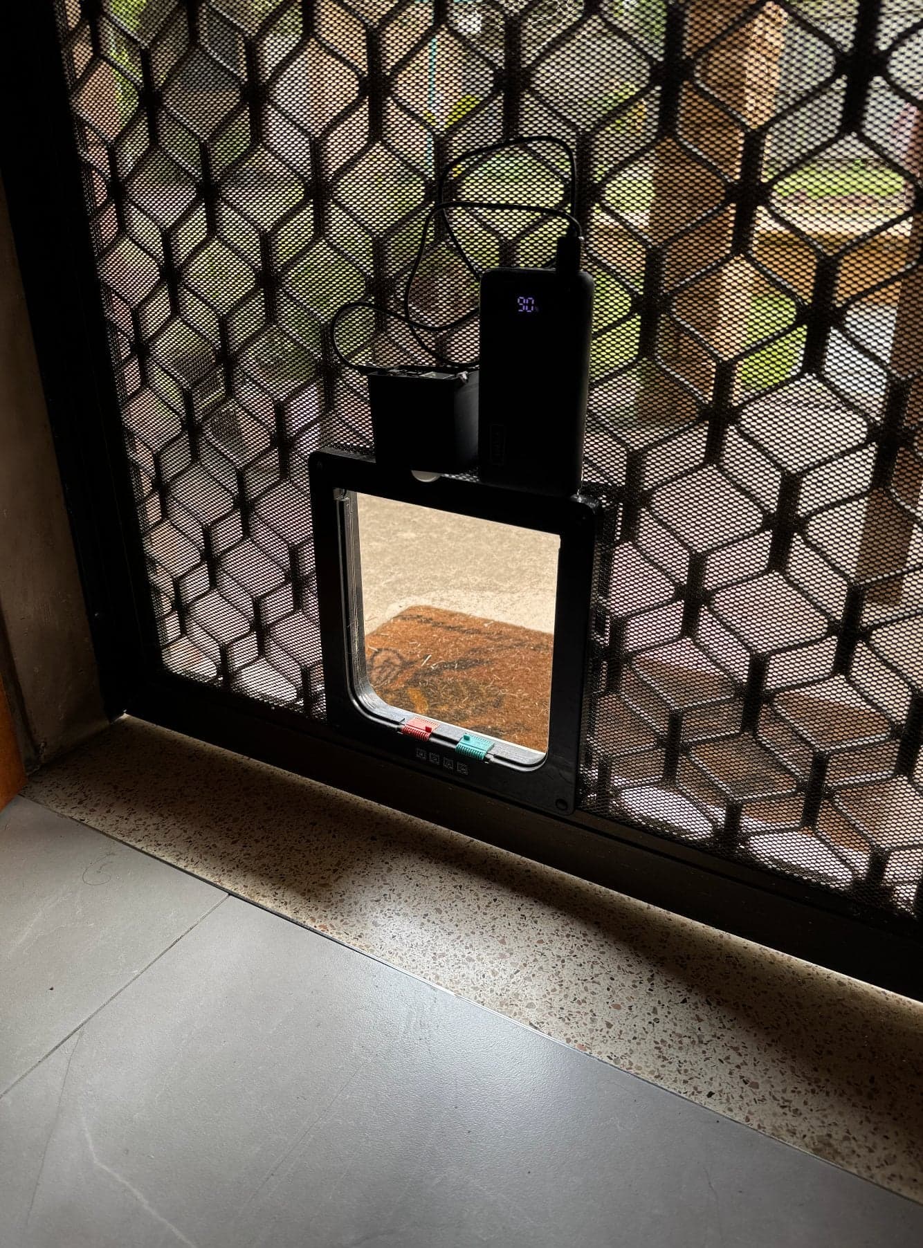 Cat door monitor installed on security door